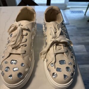 Lauren Lorraine Lolina Women's Ivory Sneakers Crystal Embellishments Sz 11 NIB